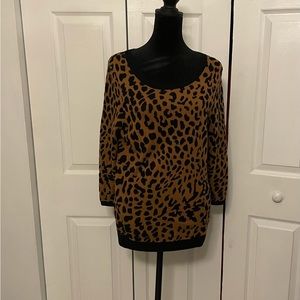 Talbots Sweater Women’s Size M Brown Black Cheetah Animal Print Knit 3/4 Sleeves